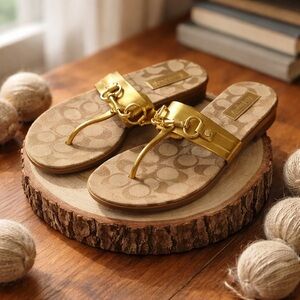 Coach signature bronze and tan sandals